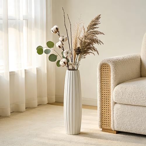 White Tall Floor Vase, 24" Ceramic Large Vase, Decorative Flower Vases for Modern Home Decor Living Room Office Bedroom Kitchen Wedding Centerpieces Farmhouse Décor - color: Vertical Stripes, size: Height-24 Inch