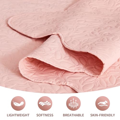 JYHOPE Grayish Purple Twin Quilt Set 68x90 Lightweight Microfabric Bedspread, 3-Piece Quilt Bedding with Pillow Shams, Summer Cooling Quilts, Ribbon Wrapped Gift - color: Leaf Pattern-grayish Purple, size: Twin(68x90)