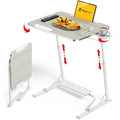 FoldWise Upgraded Folding TV Tray Table - Extra Large & Sturdy Laptop Table for Couch, Height & Angle Adjustable Desk for Dinner, Work & TV - Includes Footrest, Cup Holder, iPad Holder & Edge Stopper - color: (White) - Bright Wood