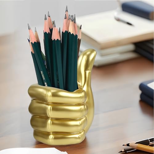 Thumbs Up Pen Holder and Phone Stand,Thumbs Up Very Good Pen Container Cell Phone Stand Holder Desk Organizer Decoration for Office Desk Home Decorative (golden) - color: golden