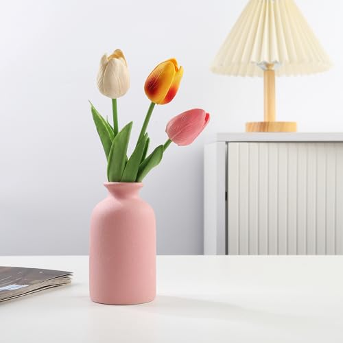 Small Pink Ceramic vase Dry Flower Vases for Home Decoration Bohe vase Dried Flowers houseplants Wedding, Home, Modern, Minimalist,Centerpieces Office Desk Gift(S Pink) - color: Pink, size: Small