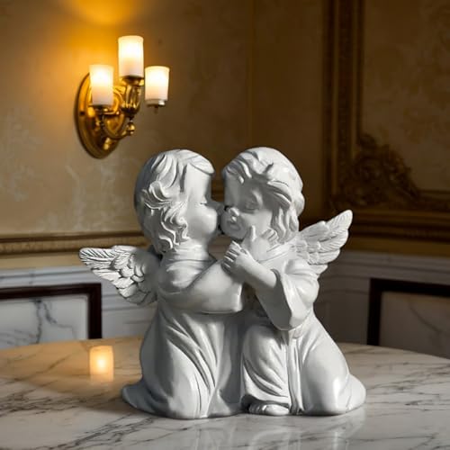 OwMell Little Angel Statue Figurine, Resin Cherub Statue Sleeping Angle Sculpture, Remembrance Healing Sympathy Gift for Memorial, Shelf Home Living Room Desktop Office Decoration - Hugging Angels - color: Hugging Angels