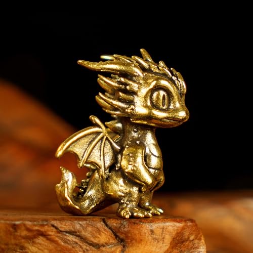 CHOVY Retro Handcrafted Flying Fire Dragon Ornament - 100% Solid Brass Decor | Unique Dragon Sculpture with Flaming Tail & Wings | Vintage Style Collectible Art Piece for Home, Fantasy Lovers Gift - style: Fire Dragon