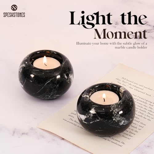 Marble Tealight Candle Holder 3-Inch Handmade Black Mini Votive Holder for Table Centerpieces, Earthy Room Decor, Decorative Candle Holder for Wedding Gifts - size: 3''