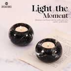 Marble Tealight Candle Holder 3-Inch Handmade Black Mini Votive Holder for Table Centerpieces, Earthy Room Decor, Decorative Candle Holder for Wedding Gifts - size: 3''