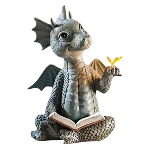 YWHWXB Garden Dragon Resin Sculpture,Lovely Outdoor Sculpture Ornaments,Garden Dragon Decor Statue for Home Patio Courtyard Lawn Decoration - color: Read a Book