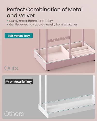 SONGMICS Jewelry Holder, Jewelry Organizer, Jewelry Display Stand with Metal Frame, Velvet Tray, Necklace Earring Bracelet Holder, for Studs, Rings, Gift Idea, Jelly Pink UJJS021R01 - color: Jelly Pink