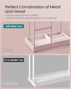 SONGMICS Jewelry Holder, Jewelry Organizer, Jewelry Display Stand with Metal Frame, Velvet Tray, Necklace Earring Bracelet Holder, for Studs, Rings, Gift Idea, Jelly Pink UJJS021R01 - color: Jelly Pink