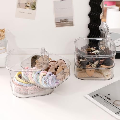 FABROK 2-Layer Girls Hair Accessories Organizer, Large Rotating Vanity Storage Container for Headbands, Scrunchies, Clips, Plastic Women Hair Ties Holder, Makeup Brush Box - size: 2-Layer