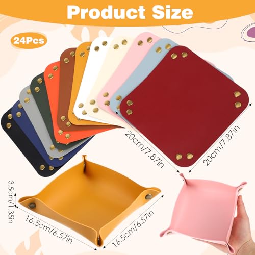 24 Pcs Leather Valet Tray, 12 Colors Portable Catchall Organizer, Jewelry Key Phone Wallet Coin Tray for Travel Entryway Desk Bedside Nightstand Storage