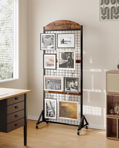 CHOEZON Grid Wall Panel 5.7’ x 2’ FT Grid Display Rack, Movable Gridwall Display Stand with Wheels,Floorstanding Wire Grid Rack with 4 S-Shaped Hooks and 4 Garment Hooks Rustic Brown and Black TCJ17BF - color: Rustic Brown and Black
