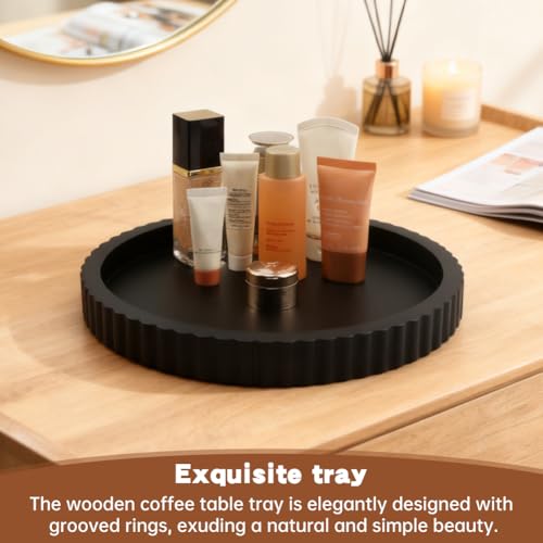Round Concrete Tray for Coffee Table, 12 Inch Decorative Centerpiece Tray for Living Room, Kitchen & Home Decor(Color:Black) - color: Black