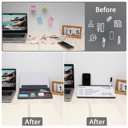 Varhomax Glass Desk Buddy Whiteboard with Storage, Small Dry Erase Desktop White Board Caddy to-do List Memo Notepad for Office, School and Home Office Supplies (Gray and White) - color: Gray & White