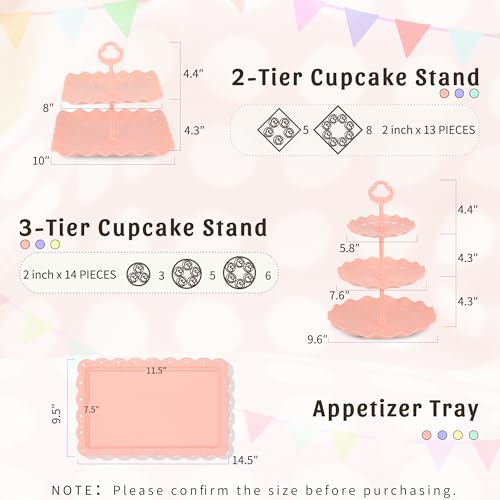 Pack of 10 NWK Cake Stand Set, with 3 x Two-Tier and 3 x Three-Tier Cupcake Stands, 4 x Appetizer Trays, 1 x Tablecloth for Birthday Bridal Baby Shower Party (Colorful) - color: Colorful