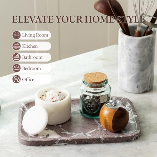 Koville Marble Tray, 12"x8" Marble Vanity Tray for Countertop Bathroom Kitchen Dresser, Decorative Catchall Trays for Perfume Jewelry, Rectangular Stone Serving Tray(Purple) - color: Purple