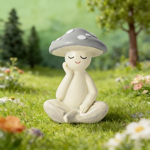 Meditation Mushroom Resin Statue - Cute Meditation Mushroom Statue for Desk Living Room Resin Figurine for Home Patio Office Decoration Cute Plant Statues for Tabletop Garden Backyard Decor - style: Meditation Mushroom C