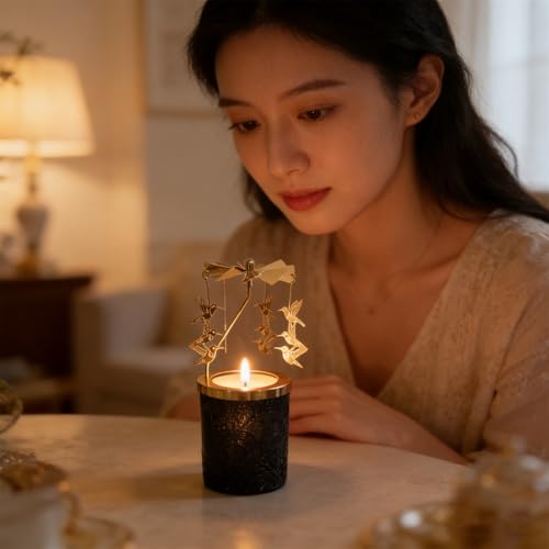 kingnero Lavender Scented Candle 6.3 oz/180ml, Carousel Rotary Candle Holder Spinning Tea Light Birthday Gifts for Women, Mom, Wife, Girlfriend, Sister, Female Friends, (Swallow) - color: Swallow