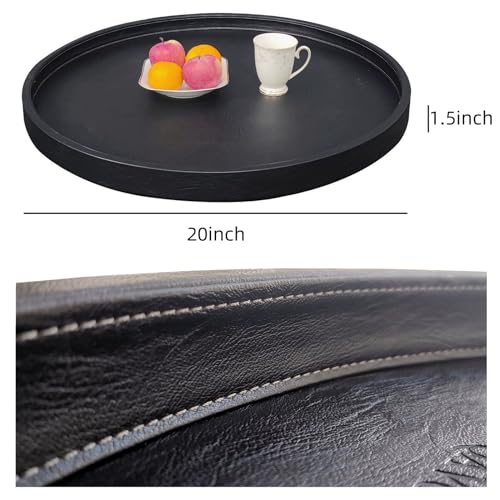 20 x 20 inches High-end Luxury Leather Round Oversized Service Tray, Ottoman & Coffee Tray for Family Dinner, Out-of-House Picnic, Party Essential (20 inch Black) - color: 20 Inch Black