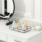 Dobbyby Vanity Tray Makeup Organizer Cosmetics Storage Bathroom Skincare Organizer Countertop Display Rack in Dresser Stainless Steel Shelf Marble Print Ceramic Trays - color: 1 Tier-black