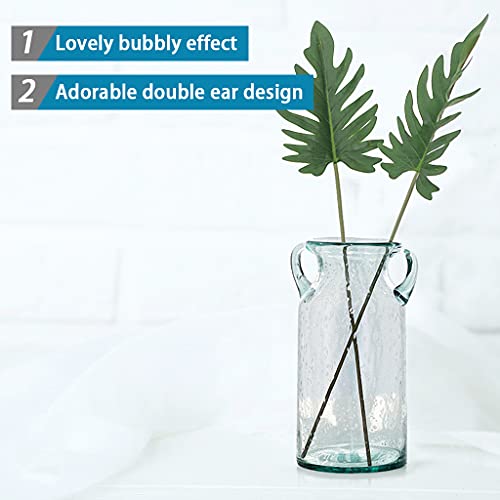 MDLUU Decorative Glass Vase 11" Tall, Bubble Air Flower Vase with Handles, Handblown Jug Vase for Dining Room, Bedroom, Bathroom, Mantel - size: 11" Tall