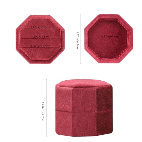 WantGor Velvet Ring Box, 3 Slots Jewelry Ring Gift Box Vintage Ring Display Holder Case for Wedding Ceremony Proposal Engagement (Burgundy) - color: Burgundy