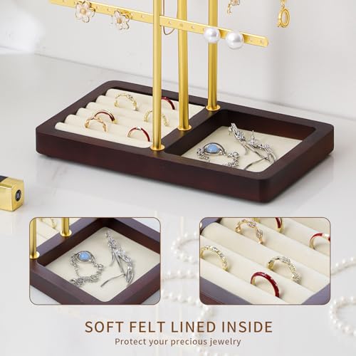 modern T-shaped jewelry rack, jewelry tower, gold metal, square ceramic base decoration display tower, necklace, bracelet, ring storage rack (2-layer black velvet) - style: 2-layer black velvet