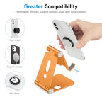 OMOTON Foldable Cell Phone Stand, C4 Portable Aluminum Phone Holder, Adjustable Phone Dock Cradle Compatible with iPhone 17/16/15 Pro Max Air, Samsung Galaxy, Small Tablets, Smart Phones, Orange - color: Orange