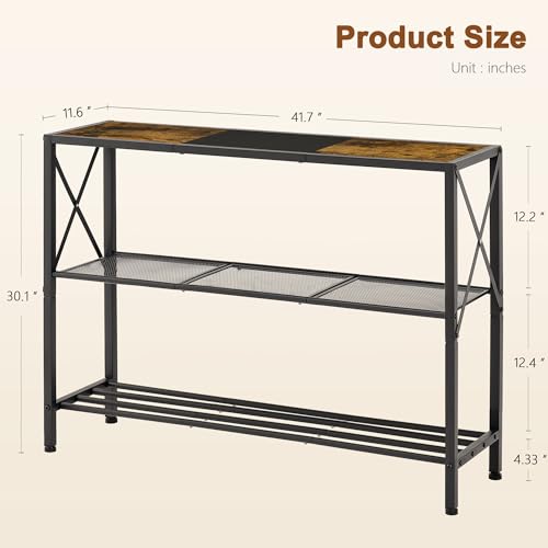 Hoctieon Industrial Console Table, 3 Tier Entryway Table, Hallway Table, Narrow Sofa Table with Shelves, Entrance Table for Entryway, Rustic Brown&Black - color: Rustic Brown & Black