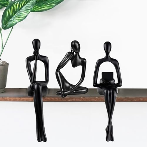 Prettidecor Home Decor Thinker Statue Accents, Set of 3 Thinker Sculptures Office Decor Modern Abstract Resin Decoration on Shelf Table Desk for Living Room Office Bedroom (Large Black) - color: Black, size: Large