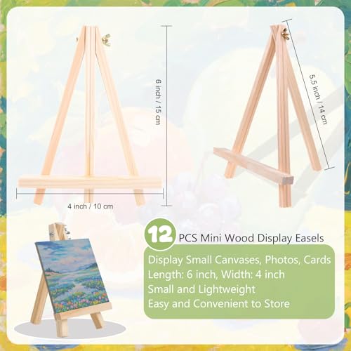 12 Pcs Mini Wood Easel Stands 6 Inch Tabletop Display Holder for Art, Photos, Menus, Wedding Cards, Small Canvases