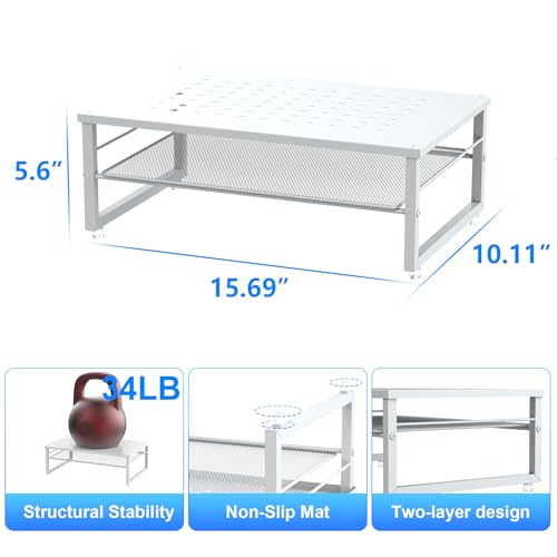 gianotter 2-Tier Metal Monitor Stand Riser, Desk Accessories & Workspace Desk Organizers, Office Desk Storage Organizer for Office Supplies (White) - color: White