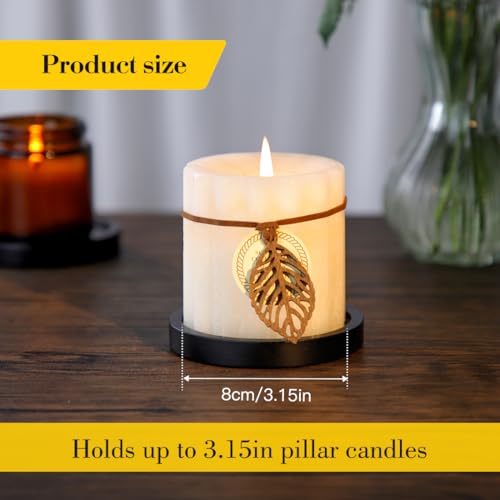 Black Wood Candle Holder - HALE OTEIR Wooden Pillar Candles Tray, Set of 2 Round Wooden Plate Pedestal Stand for Floating or Pillar Candles, Coffee Table Centerpiece for Home Decor - color: Black