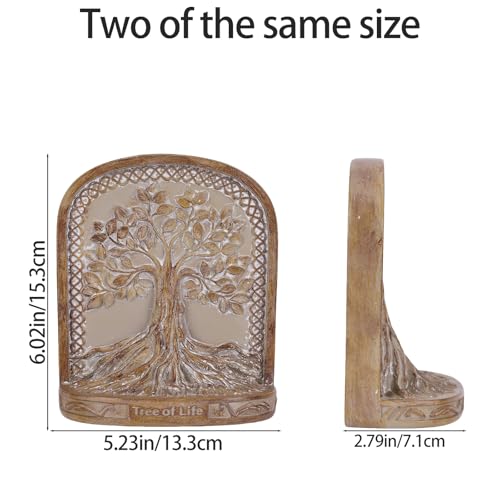 Tree of Life Bookend Set, 2 Substantial bookends in Bronze Finish, Ideal for Bookshelves and bookcases. Suitable for Office, Library, or Living Room Coffee Table end-of-Row Decoration. - color: A-original
