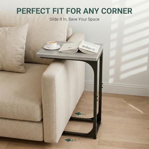 TEMI C Shaped End Table for Couch - Small Side Table and TV Tray for Eating or Laptop, Accent Desk for Chair or Sofa, Easy Assembly, Space-Saving Design for Living Room or Bedroom,Greige - color: Greige