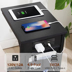 AMHANCIBLE C Shaped End Table with Charging Station, TV Tray Set of 2, Couch Tables with Storage Bag, Slide Under Sofa Side Table with USB Ports and Outlets for Living Room, Black, HET04CBK - color: Black
