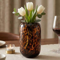 8.2in Amber Vase,Brown Glass,Round Art,Modern Clear Glass Vase,Decorative Bottles for Home Decor,Farmhouse Centerpiece,Wide for Living Room, Kitchen,Office, Dining (S) - size: Small