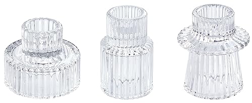 Vixdonos Glass Candlestick Holders Tealight Candle Holders for Table Centerpieces, Wedding Decor and Dinner Party (3 Pcs, Clear) - color: Clear, size: 3 Pcs