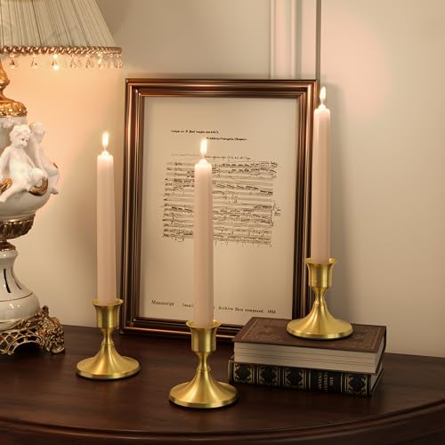 zeochyni 6PCS Brass Gold Taper Candle Holders, Vintage Metal Candlestick Holders for Dinner Room Table Centerpiece or Mantel Wedding Party Decor - color: Gold, size: Set of 6