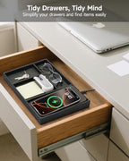 Valet Tray, Built in Wireless Charging Pad, Nightstand Organizer, Two-Toned Premium Vegan Leather Desk Bedside Caddy Organizer Tray for Keys, Watch, Wallet, Jewelry (Black+Green) - color: Black+Green