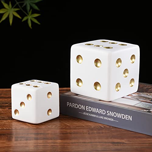 BRABUD Resin Jumbo Dice Decor White & Gold Dice Statue Living Room Bedroom Office Photographic Decoration 2.7'' TQGJBS377 - color: White, size: 2.7''