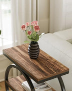 LITTLE TREE End Table, 3-Tier Side Table, Slim Sofa Side Table for Living Room, Tall Bedside Table Nightstand for Bedroom, Rustic Brown and Black - color: Rustic Brown