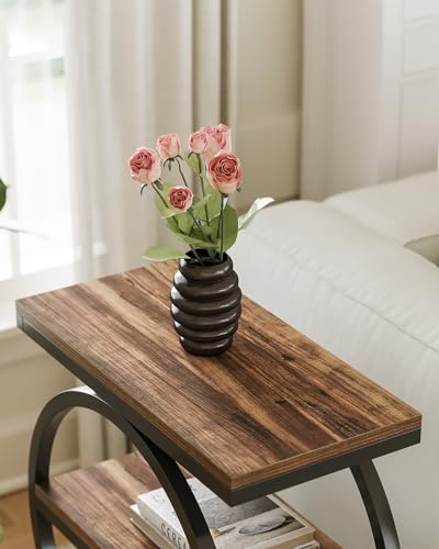 LITTLE TREE End Table, 3-Tier Side Table, Slim Sofa Side Table for Living Room, Tall Bedside Table Nightstand for Bedroom, Rustic Brown and Black - color: Rustic Brown