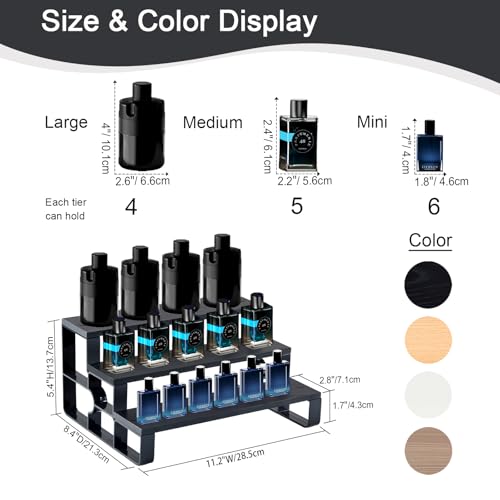 Wood Perfume Organizer for Dresser,3 Tier Black Cologne Stand,Cologne Organizer for Men,Wooden Display Risers Stand for Bathroom,Makeup,Cupcake,Bedroom Decor(Black,Width=11.2") - color: Black, size: 3 Tiers-width=11.2"