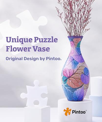 Pintoo 3D Puzzle Vase Unique Flower Vase Made By 160 Curved Plastic Puzzle Pieces House Warming Gift for Flower Arrangements and Home Decoration, for Mom [S1034] (Classic, Colorful Leaves) - color: Colorful Leaves, size: classic
