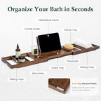 Bamboo Bathtub Tray, Bath Caddy with Wine Glass Holder, Phone Dock & Book Stand | Hands-Free Reading & Ultimate Spa Relaxation Experience-Brown - color: Modern Brown Bamboo
