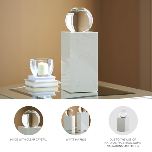Signature Design by Ashley Sellner Modern 14 in. Crystal and Marble Sculpture, White & Clear - size: 5" W x 5" D x 14.25" H