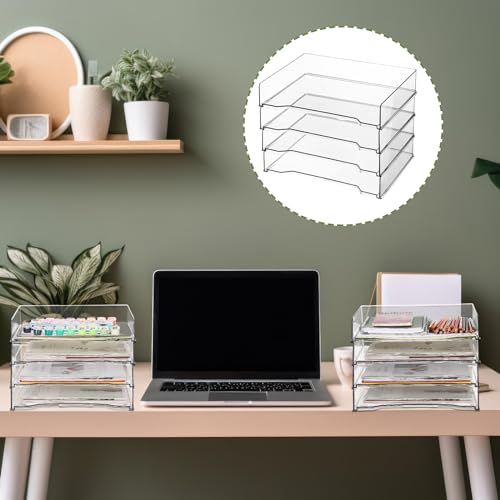 DoubleFill 4 Pcs Stackable Letter Tray Rectangular Plastic Desk Organizer 13 x 9.5 x 2.6 in Paper Holder File Tray Accessories Rack for Desktop Office Desk Drawers (Clear) - color: Clear