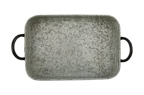 Galvanized Metal Serving Trays Iron Black Handles, Farmhouse Tray with Copper Strip, Decorative Centerpiece for Coffee Table or Dining Table, Rustic Utility Tray for All Purpose, Rectangular Trays - size: 17" x 9.5" x 2"