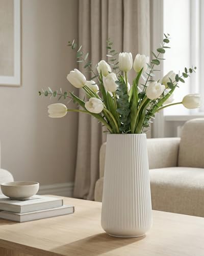 White Ceramic Vase, 8 Inch Flower Vases for Pampas Grass and Dried Flowers, Modern Vase for Living Room Table, Kitchen Shelf, Wedding Centerpiece Decor - color: White01