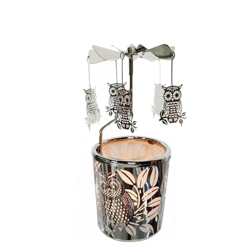 Carousel totary Candle Holder Spinning irthday Gifts for Women, Mom, Wife, Girlfriend, Sister, Her, Metal Windmill Tea Light for Female Friends (Silver owl) - color: Silver Owl